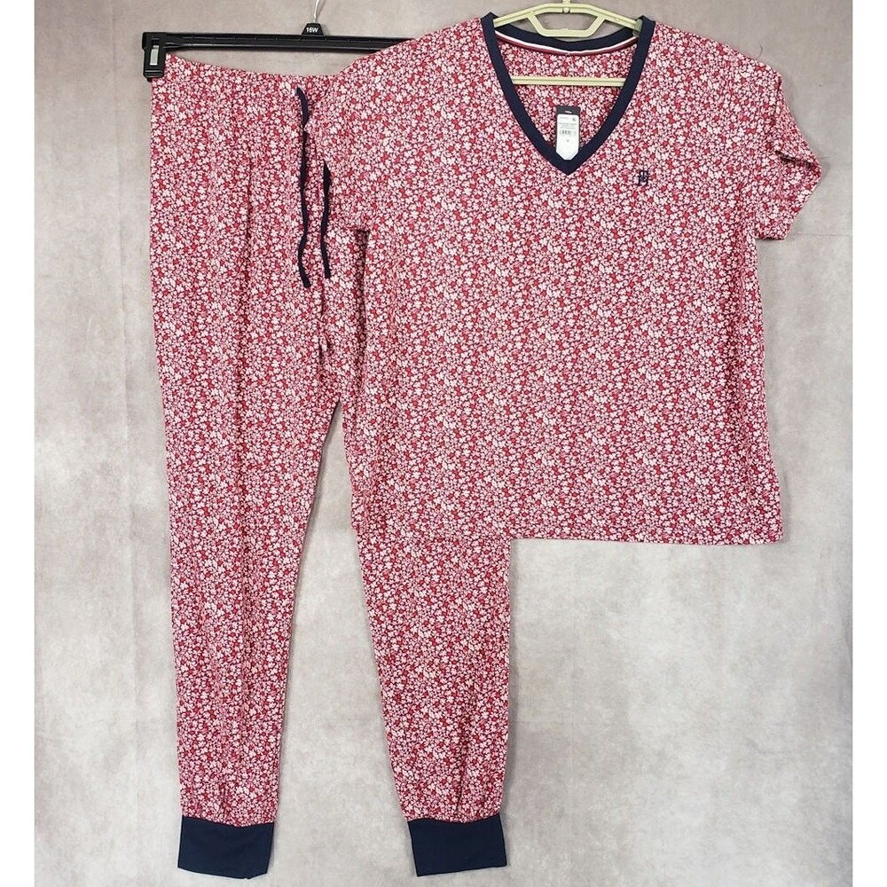 Tommy Hilfiger Pajamas Set Women's M Floral Printed Short-Sleeve Tee & Jogger